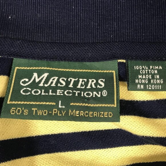 Masters Collection Polo Shirt Mens Large Yellow Navy Stripe Pima Cotton Golf - Picture 2 of 7